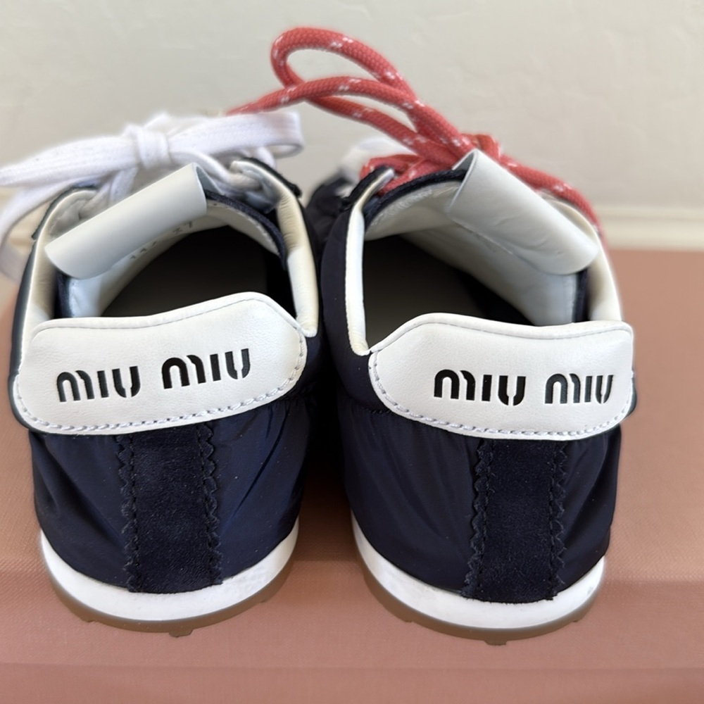 Miu Miu Plume Technical fabric and Suede Navy Sneakers 37 with charms and laces - Picture 5 of 7